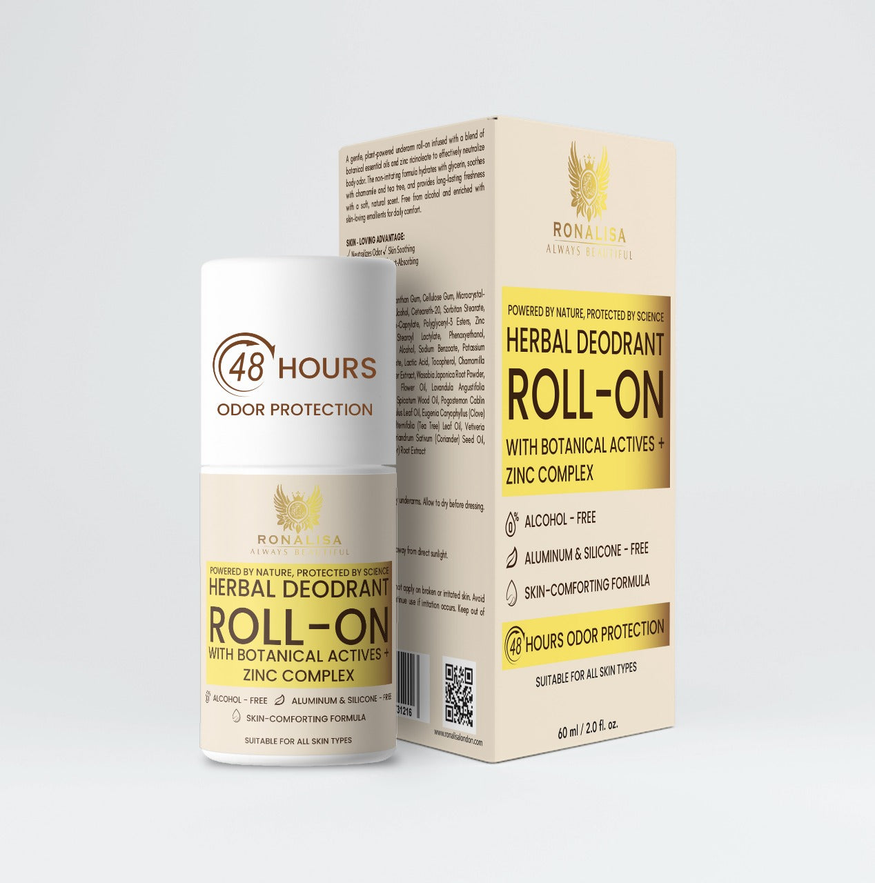 Ronalisa Herbal Roll-On deodorant natural herbal underarm deodorant for long-lasting freshness.