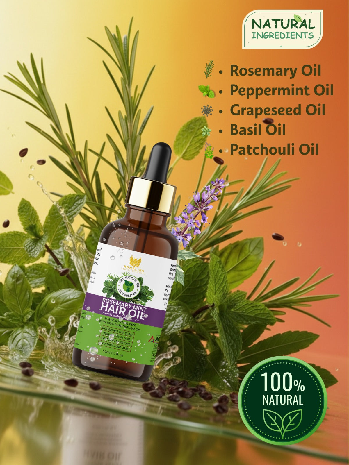 Rosemary Mint Hair Oil with Grape Seed Oil, Patchouli Oil, Basil oil for hair growth, scalp nourishmen, strengthening roots and reducing hair fall